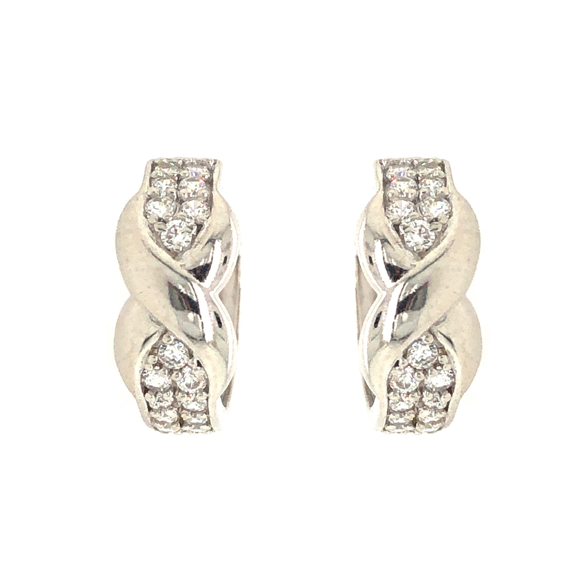 31118 14K WHITE GOLD CUBIC ZIRCONIA X CENTER HUGGIES