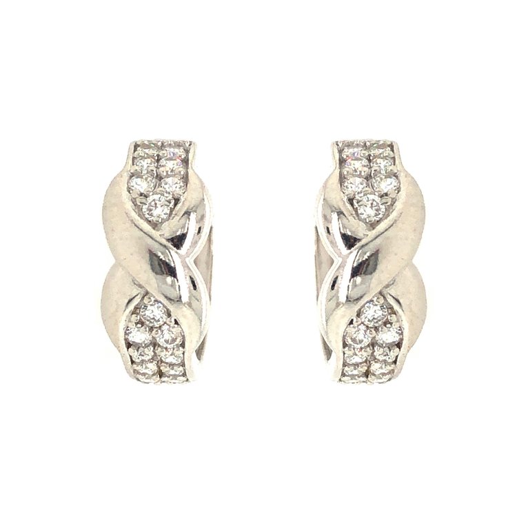 31139 14K WHITE GOLD CUBIC ZIRCONIA X CENTER HUGGIES