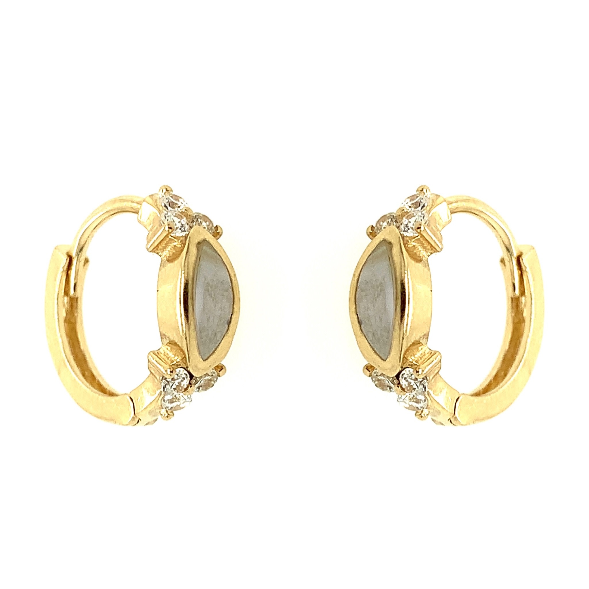 30554 14K YELLOW GOLD MARQUIS MOTHER OF PEARL CUBIC ZIRCONIA CLUSTER HUGGIES