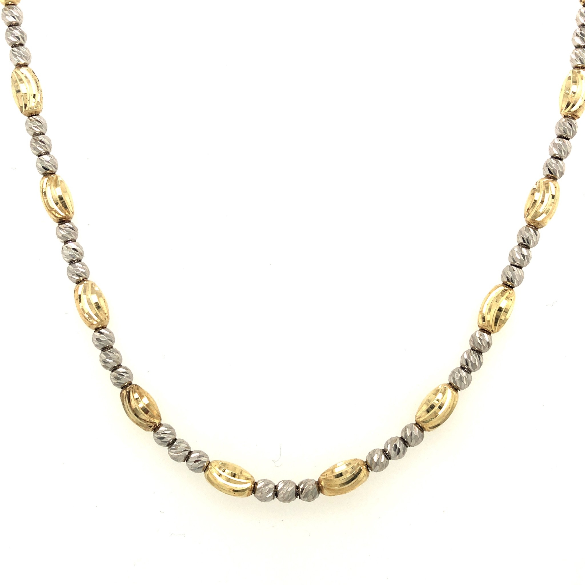OFFICINA BERNARDI 2 TONE ROUND AND OVAL MOON CUT BEADS NECKLACE 18'' WITH 2''EXT CHAIN OFFICINA BERNARDI 2 TONE ROUND AND OVAL MOON CUT BEADS NECKLACE 18'' WITH 2''EXT CHAIN