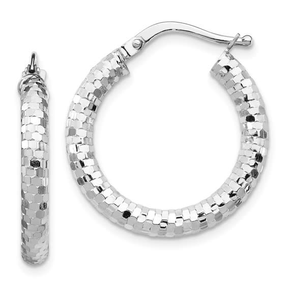 30589 14K WHITE GOLD DIAMOND CUT DISCO HOOPS