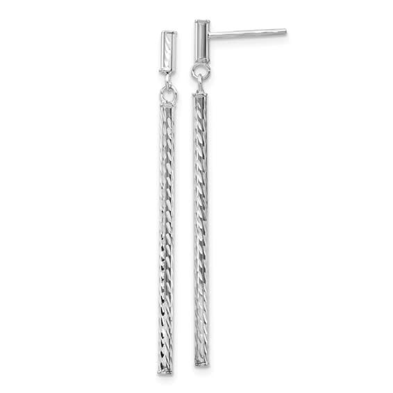 30590 14K WHITE GOLD DIAMOND CUT BAR DANGLE EARRINGS