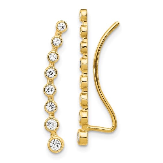 30591 14K YELLOW GOLD BEZEL SET CUBIC ZIRCONIA EAR CLIMBERS