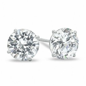 30595 14K WHITE GOLD 8MM ROUND CUBIC ZIRCONIA PUSH BACK STUDS