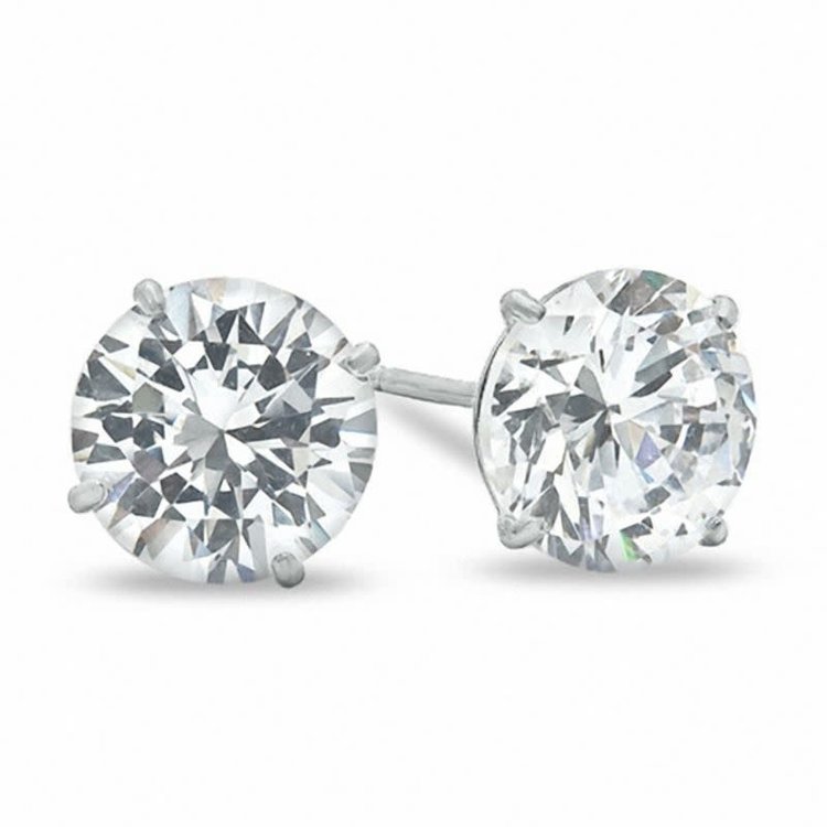 30595 14K WHITE GOLD 8MM ROUND CUBIC ZIRCONIA PUSH BACK STUDS