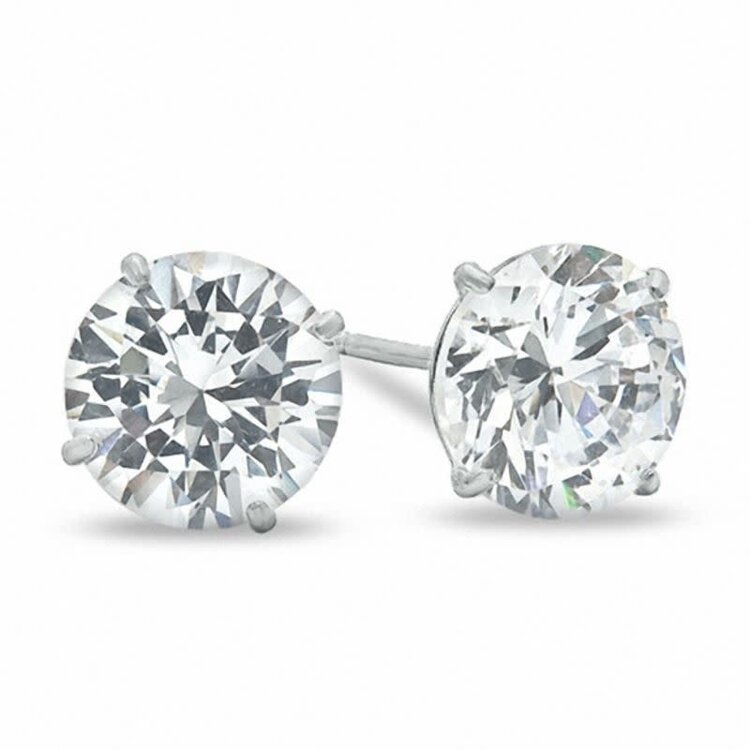 30595 14K WHITE GOLD 8MM ROUND CUBIC ZIRCONIA PUSH BACK STUDS