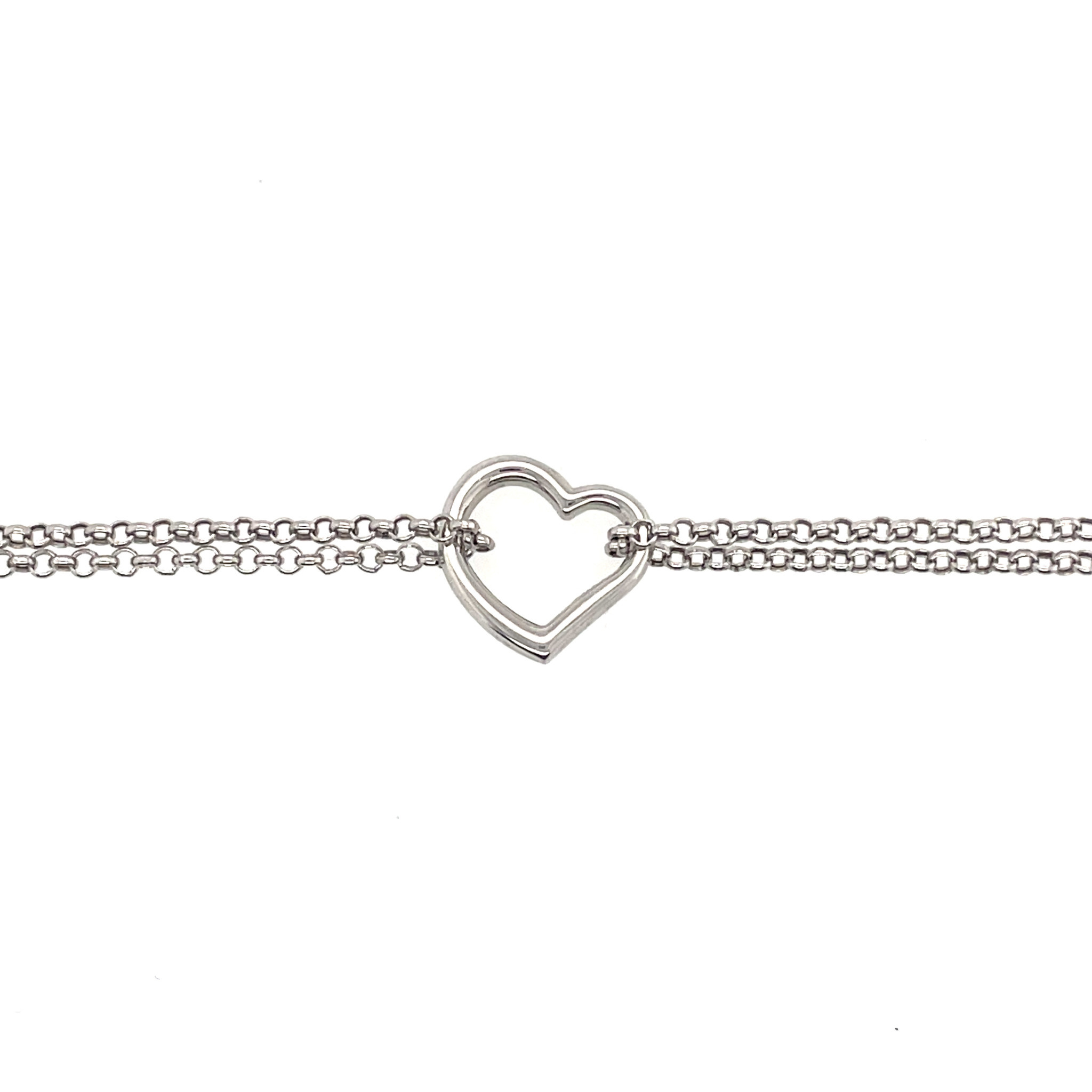 20103 14K WHITE GOLD OPEN HEART DOUBLE ROLO STRAND LINK ANKLET