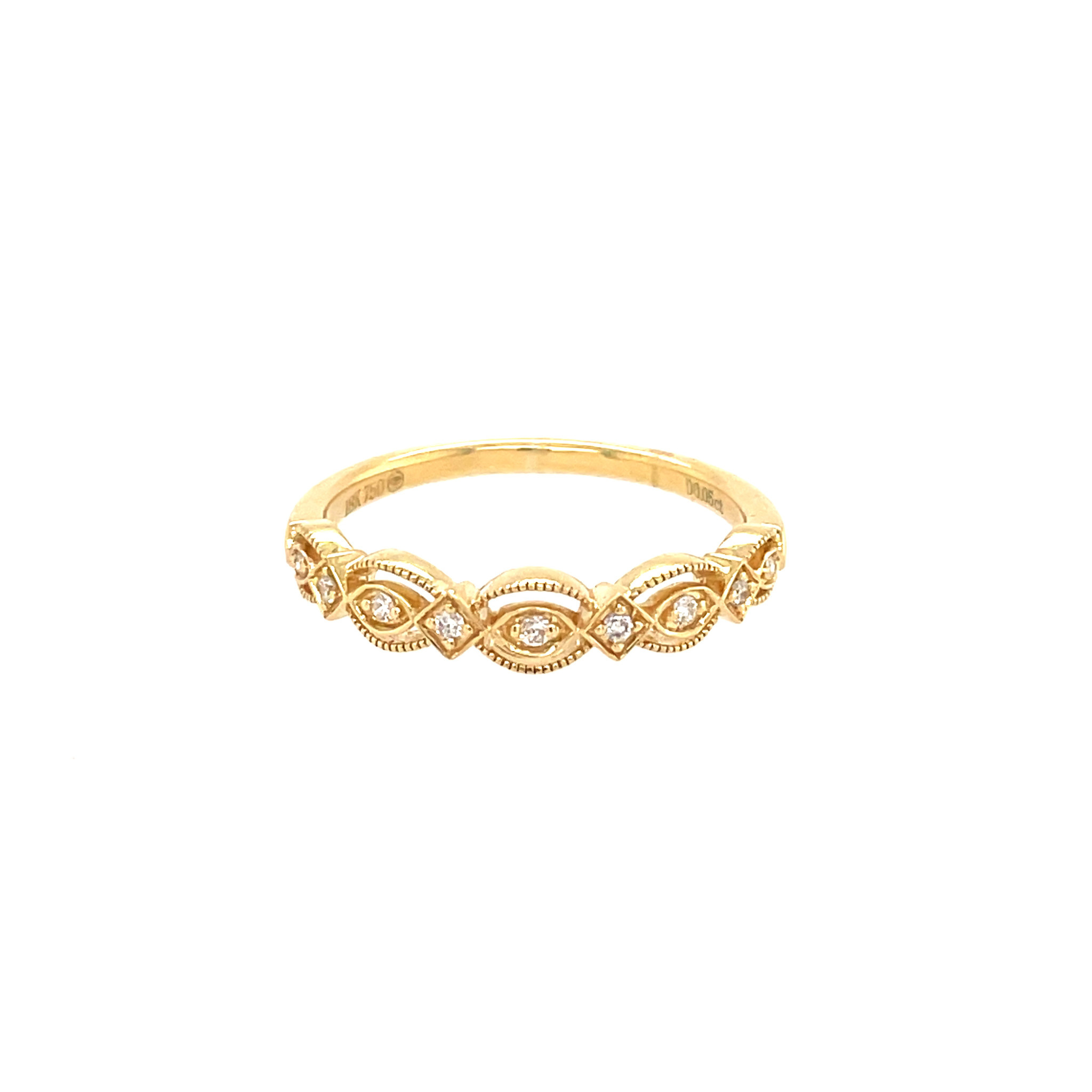 40151 18K YELLOW GOLD .05TCW DIAMOND OVAL AND SQUARE MILGRAIN HALO STACKABLE RING