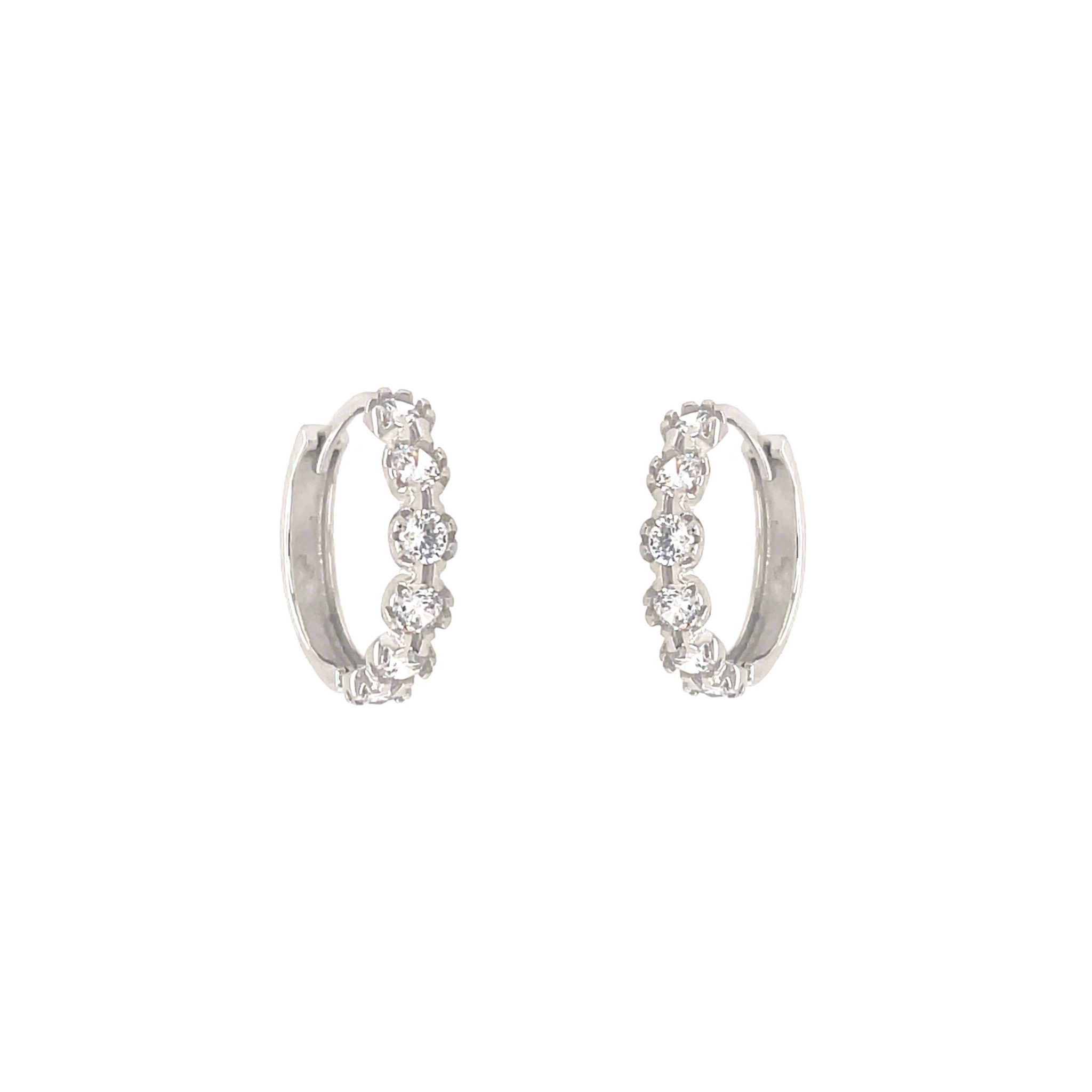 30571 14K WHITE GOLD BEADED MILGRAIN SET CUBIC ZIRCONIA HUGGIES