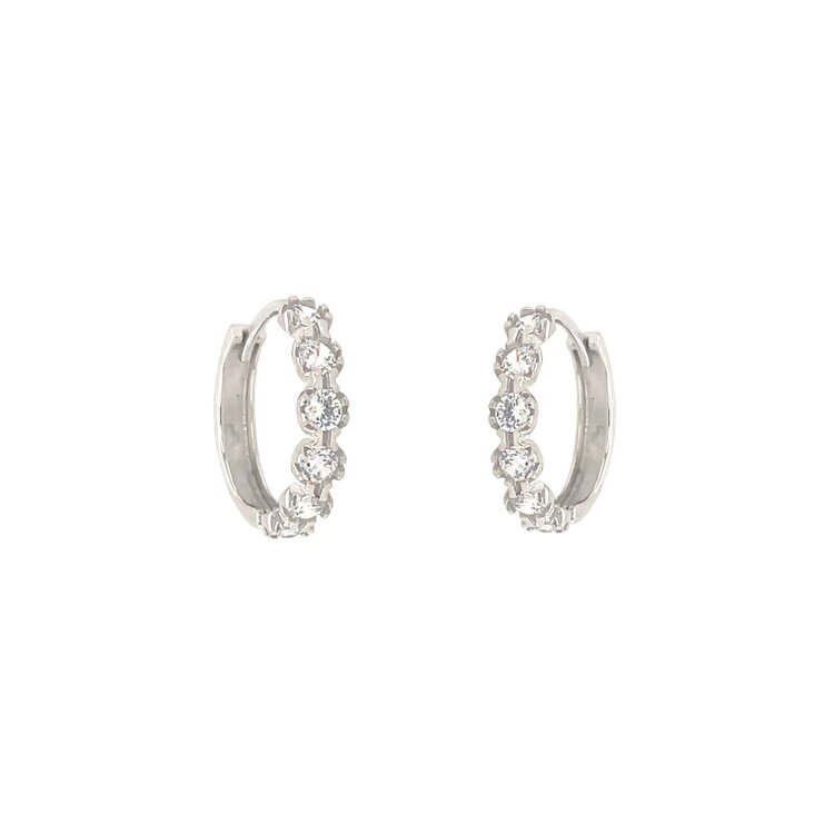 30566 14K WHITE GOLD BEADED SET CUBIC ZIRCONIA HUGGIES