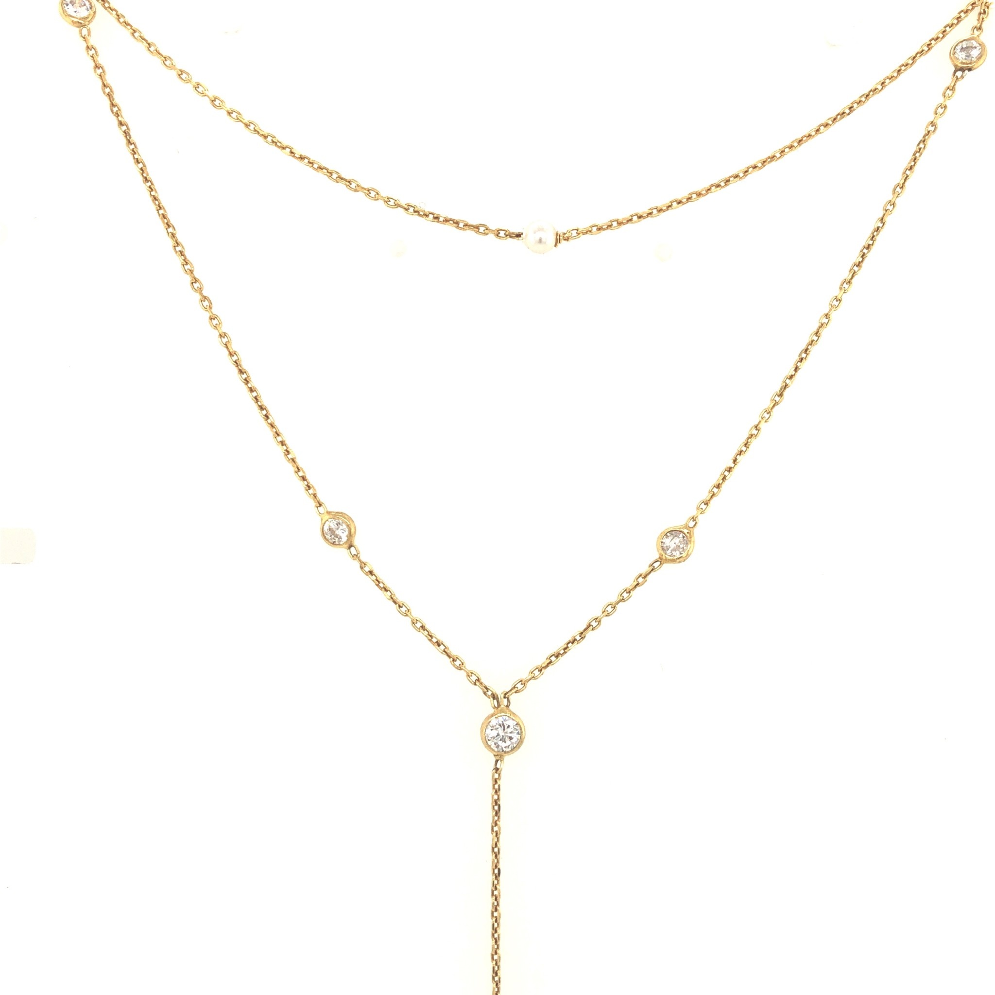 80044 NOMINATION STERLING SILVER 18K GOLD PLATE DOUBLE ROW PEARL CUBIC ZIRCONIA NECKLACE