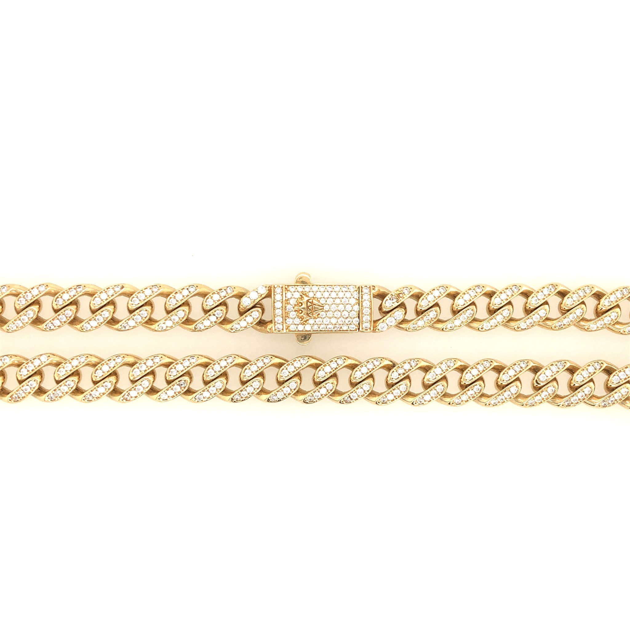60044 14K 18'' YELLOW GOLD CUBIC ZIRCONIA CURB LINK NECKPIECE 8.5MM