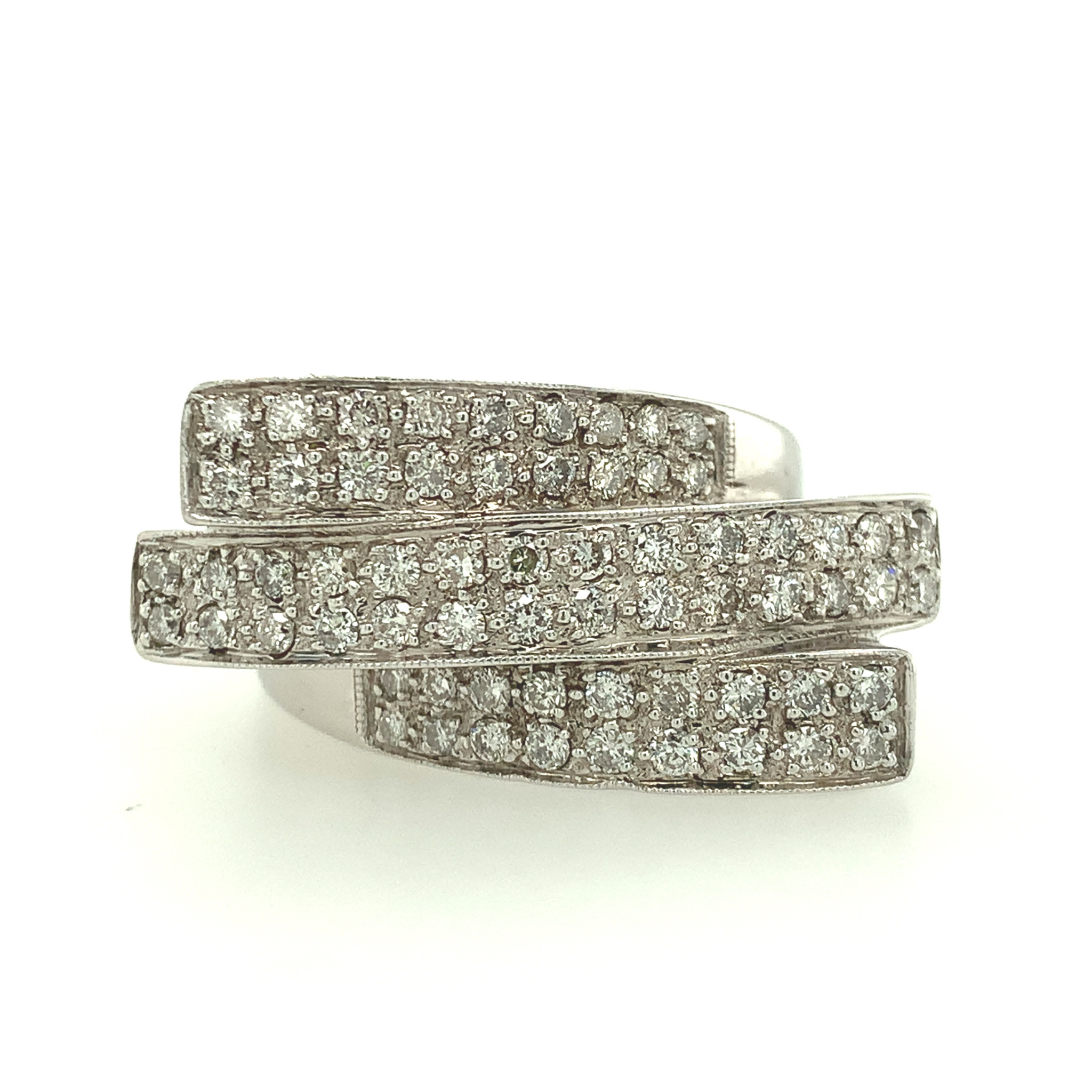 40152 18K WHITE GOLD 1TCW DIAMOND 3 WAVE PAVE SET RING