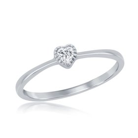 W-2749 Sterling Silver Heart CZ Ring Size 7