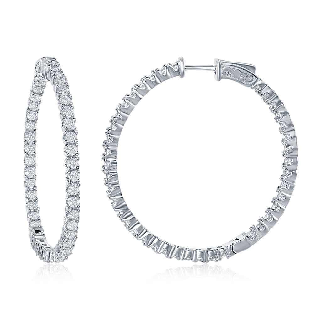 D-7093 Sterling Silver 3x45mm Inside-Outside CZ Hoop Earrings D-7093 Sterling Silver 3x45mm Inside-Outside CZ Hoop Earrings