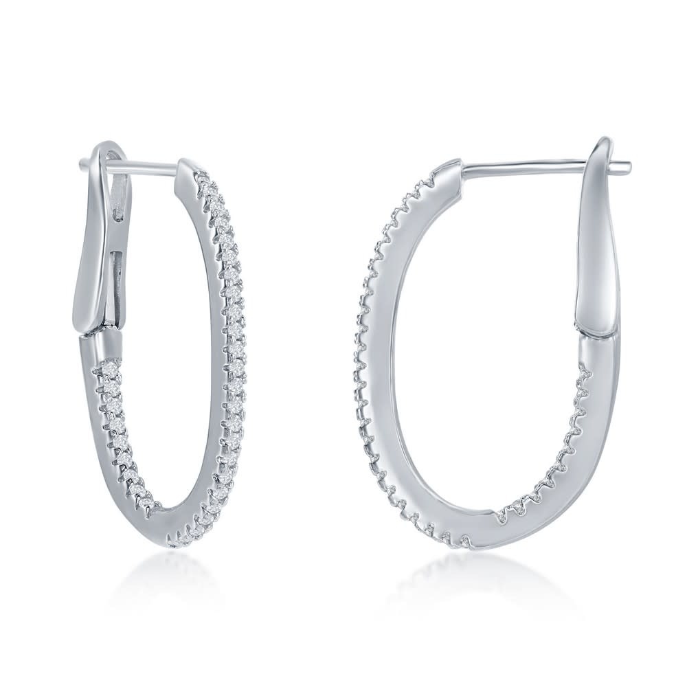 D-7894 Sterling Silver Ultra-Thin 30mm Hoop CZ Earrings - Oval D-7894 Sterling Silver Ultra-Thin 30mm Hoop CZ Earrings - Oval