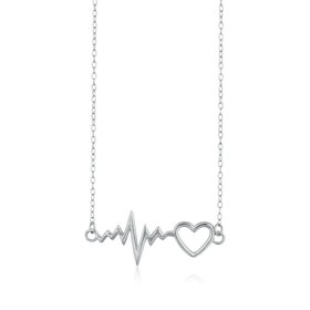 L-3709 Sterling Silver Heartbeat with Heart Necklace