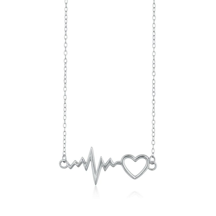 L-3709 Sterling Silver Heartbeat with Heart Necklace
