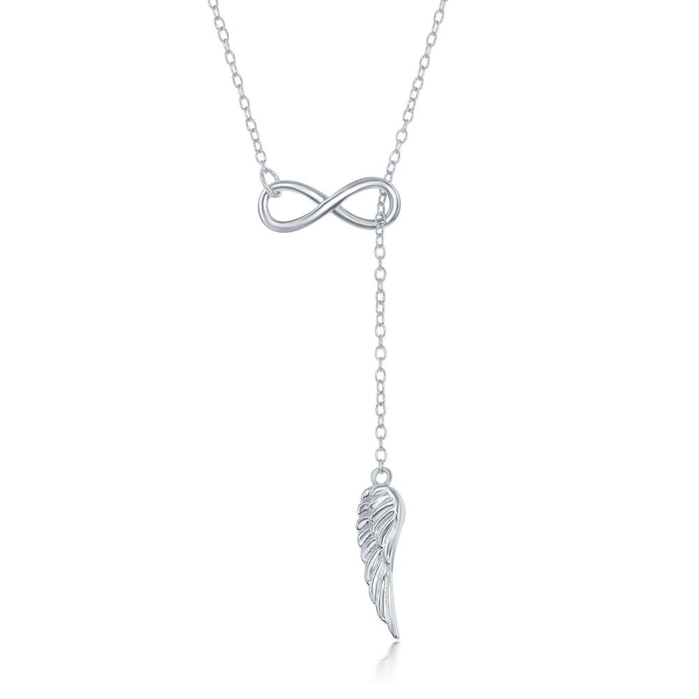 L-3921 Sterling Silver Infinity with Hanging Angel Wing Adjustable Lariat Bolo Necklace L-3921 Sterling Silver Infinity with Hanging Angel Wing Adjustable Lariat Bolo Necklace