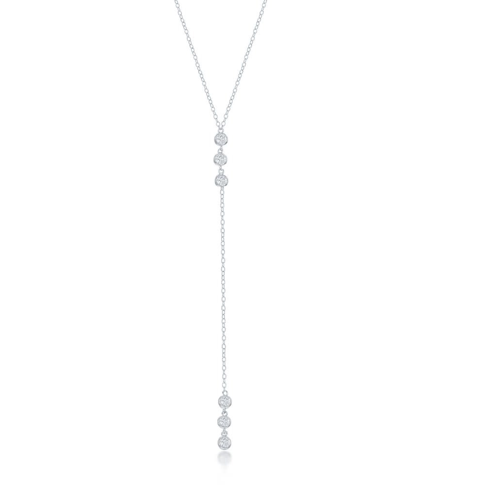 M-6286 Sterling Silver Three Stone Bezel-Set CZ Lariat Necklace M-6286 Sterling Silver Three Stone Bezel-Set CZ Lariat Necklace