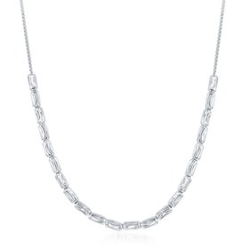 L-3964 Sterling Silver Diamond Moon Cut Bead Necklace