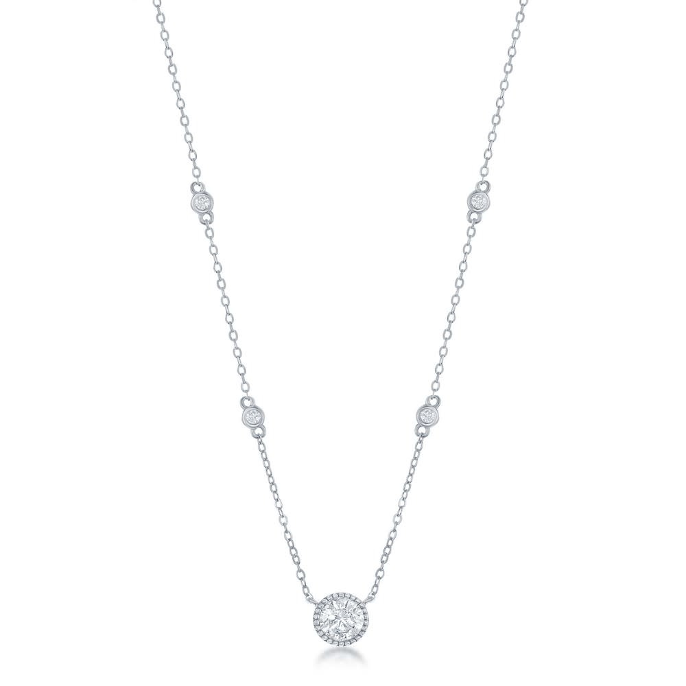 M-6886 Sterling Silver Round CZ Station Necklace M-6886 Sterling Silver Round CZ Station Necklace
