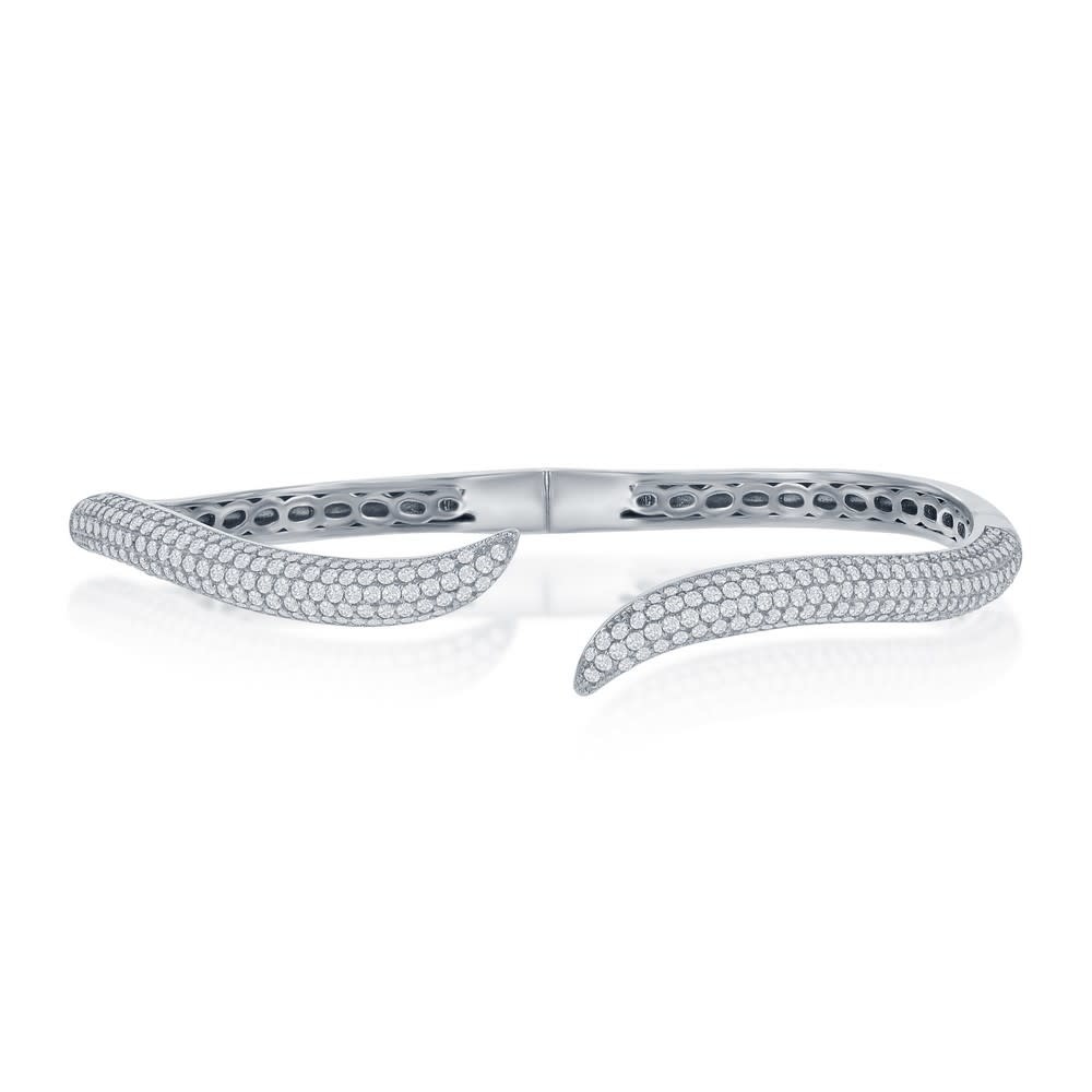 U-6673 Sterling Silver Micro Pave CZ Waved Bangle U-6673 Sterling Silver Micro Pave CZ Waved Bangle