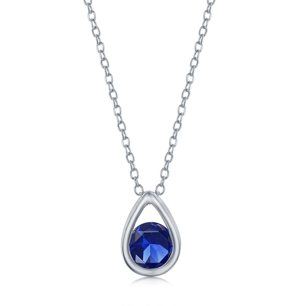 M-6895 STERLING SILVER PEAR SHAPE ROUND SYNTHETIC BLUE SAPPHIRE PENDANT M-6895 STERLING SILVER PEAR SHAPE ROUND SYNTHETIC BLUE SAPPHIRE PENDANT