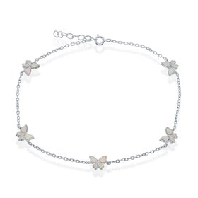 R-9238 STERLING SILVER OPAL BUTTERFLY CHARM ANKLET