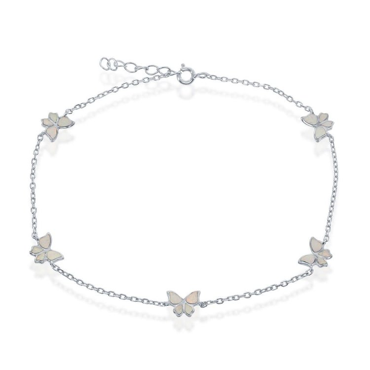 R-9238 STERLING SILVER OPAL BUTTERFLY CHARM ANKLET