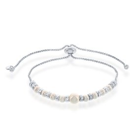 T-7487 STERLING SILVER ALTERNATING DIAMOND CUT BEADS AND PEARLS BOLO BRACELET