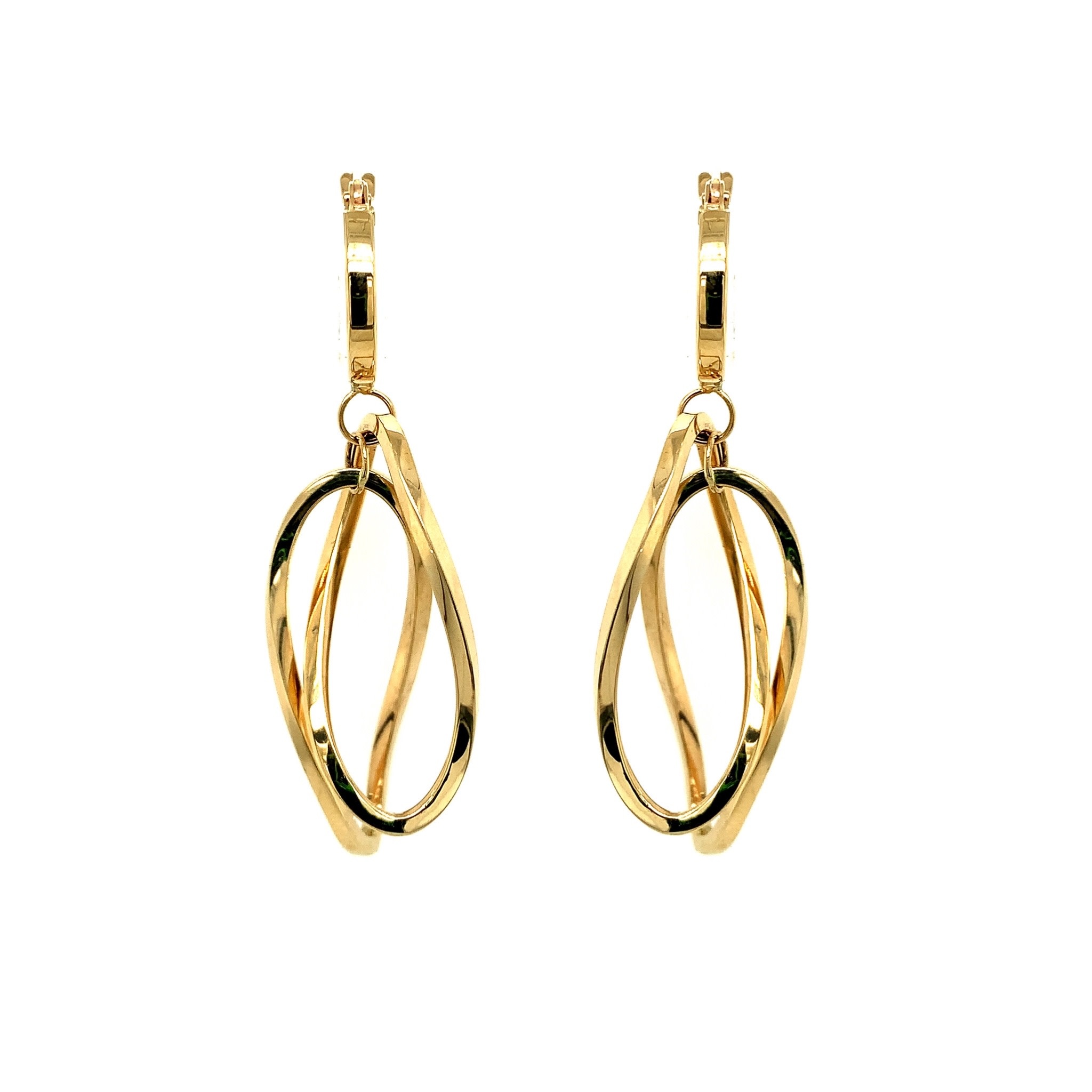 30609 14K YELLOW GOLD DOUBLE OVAL SWIRL DYNAMIC HOOP HUGGIES