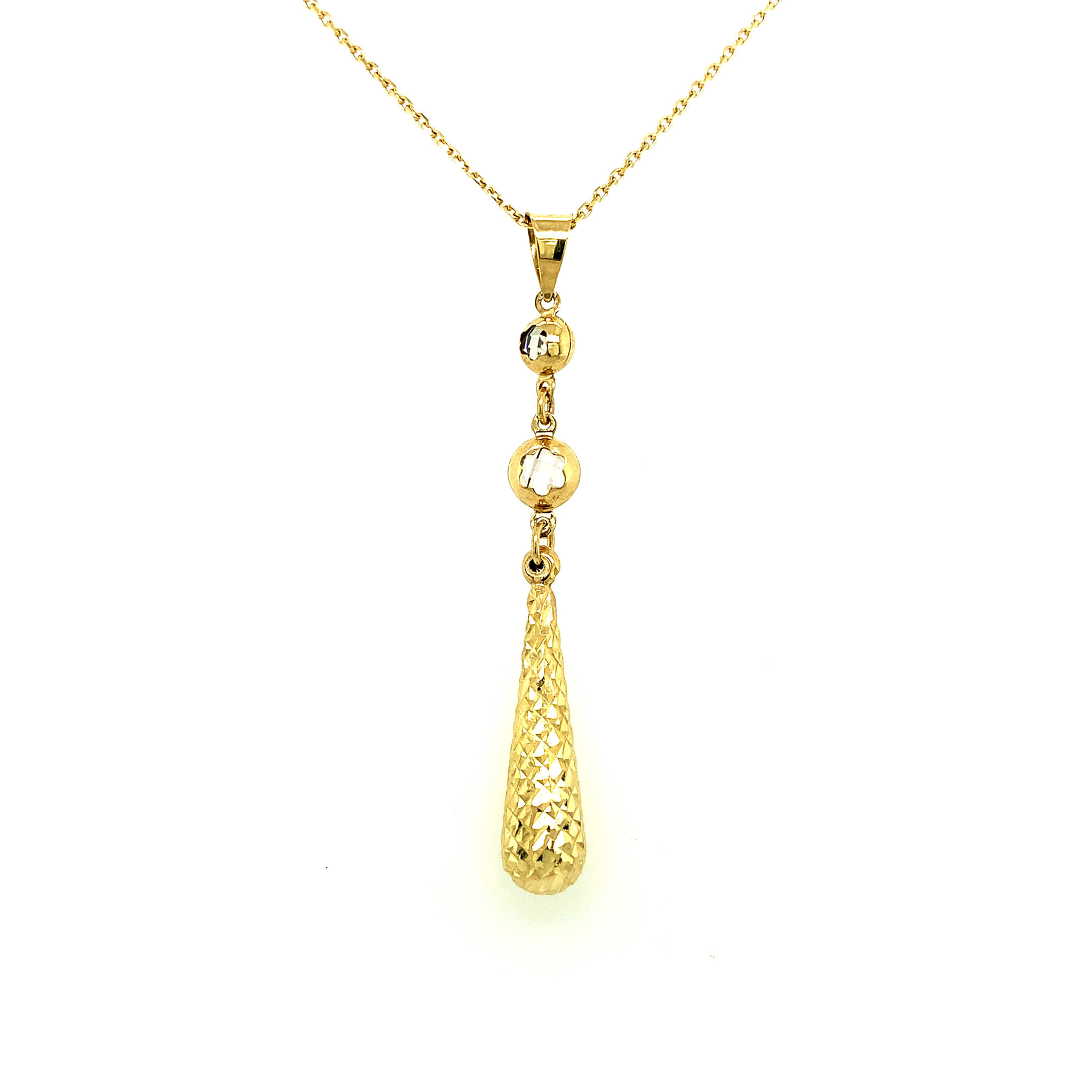 70164 14K YELLOW GOLD DIAMOND CUT HANGING TEAR DROP BEZEL SET CUBIC ZIRCONIA PENDANT SET