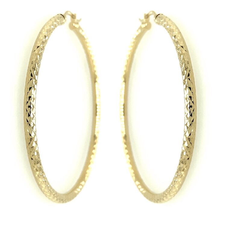 30605 14K YELLOW GOLD 3MM 1” DIAMOND CUT HOOPS