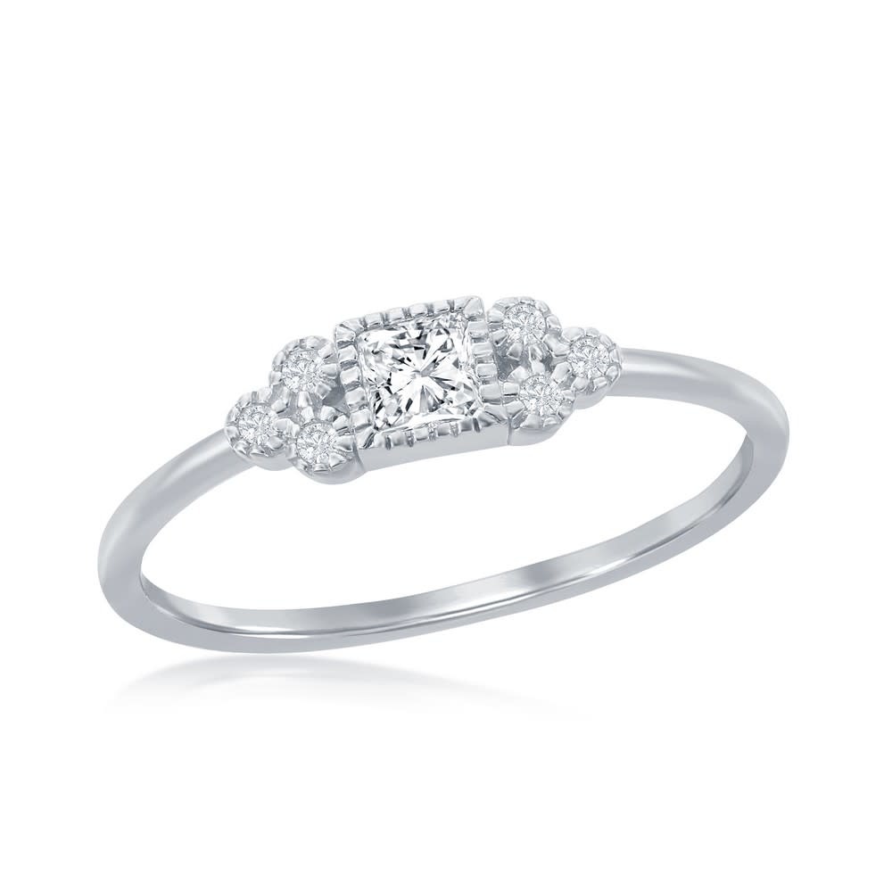 W-2742 STERLING SILVER PRINCESS CUT CUBIC ZIRCONIA CENTER WITH 3 SIDE STONES RING W-2742 STERLING SILVER PRINCESS CUT CUBIC ZIRCONIA CENTER WITH 3 SIDE STONES RING