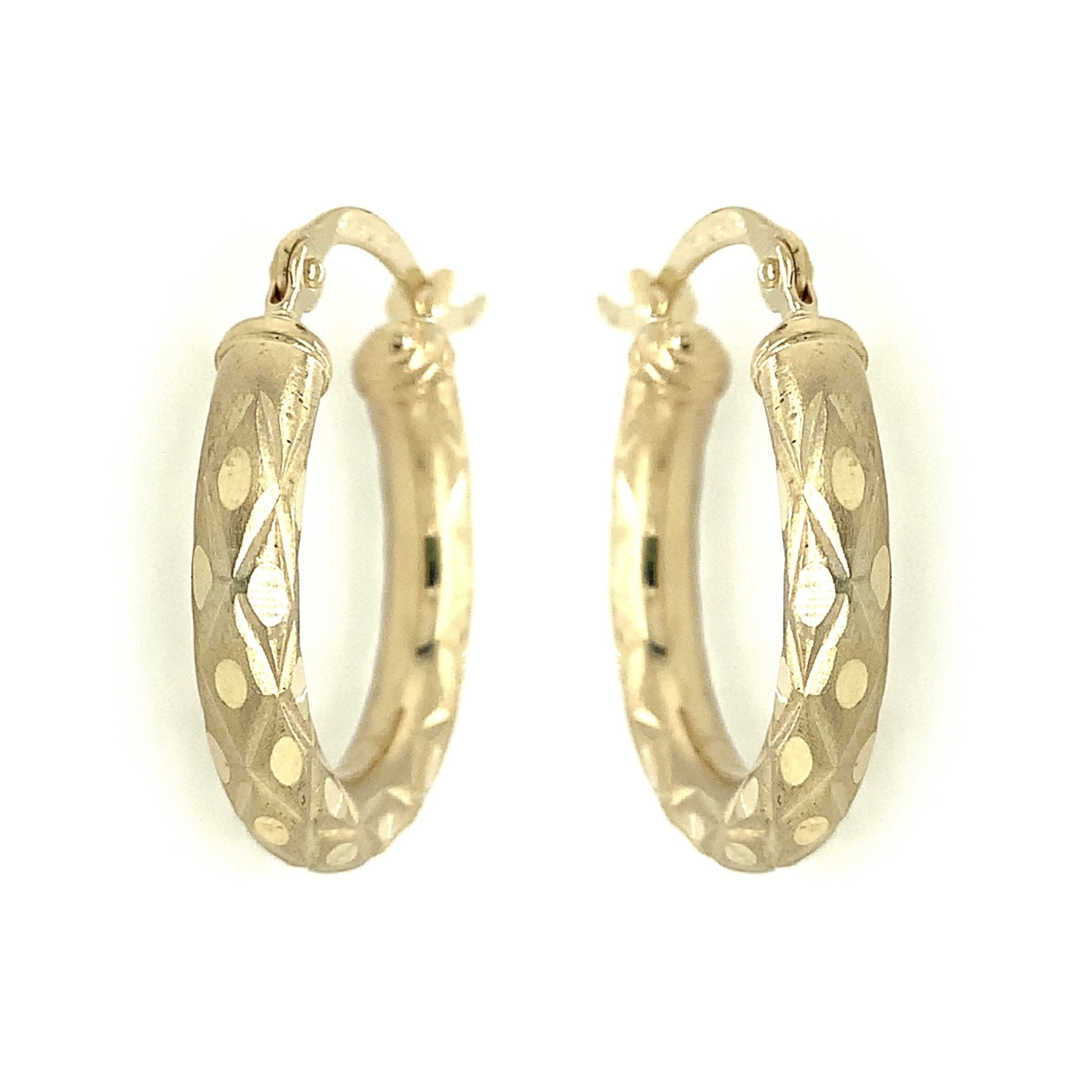 30602 14K YELLOW GOLD 3MM .75” SATIN FINISH DIAMOND CUT HOOPS 30602 14K YELLOW GOLD 3MM .75” SATIN FINISH DIAMOND CUT HOOPS
