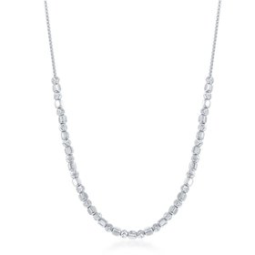 L-3950 STERLING SILVER ALTERNATING SQUARE BEAD WITH DIAMOND CHEVRON CUT BEADS NECKLACE