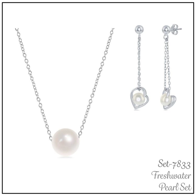 SET-7833 STERLING SILVER FRESH WATER PEARL MATCHING EARRING AND PENDANT SET