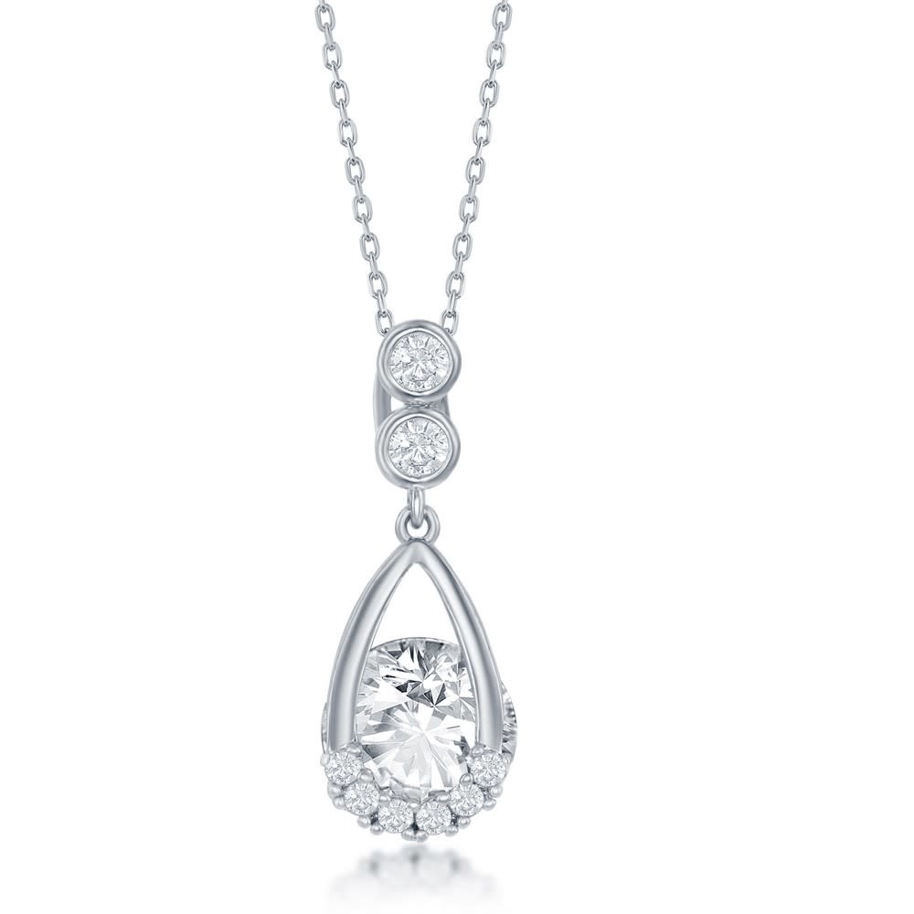 M-6507 STERLING SILVER PEAR SHAPE ROUND CUBIC ZIRCONIA CENTER PENDANT M-6507 STERLING SILVER PEAR SHAPE ROUND CUBIC ZIRCONIA CENTER PENDANT