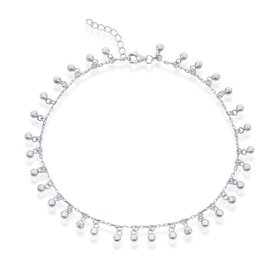 R-9261 STERLING SILVER BEADED DANGLING CHARM ANKLET