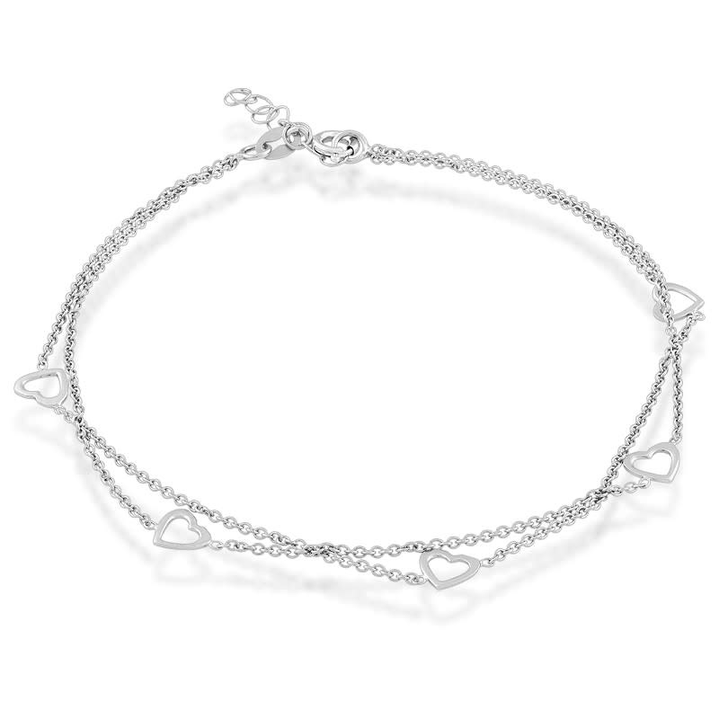 R-9121 STERLING SILVER DOUBLE STRAND OPEN HEART ANKLET R-9121 STERLING SILVER DOUBLE STRAND OPEN HEART ANKLET