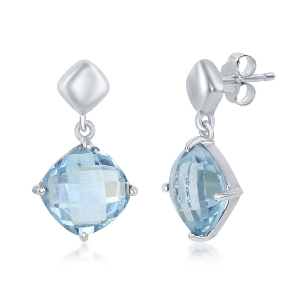 D-7218 Sterling Silver Four-Prong Square Cushion-cut Gem Earrings - Blue Topaz D-7218 Sterling Silver Four-Prong Square Cushion-cut Gem Earrings - Blue Topaz