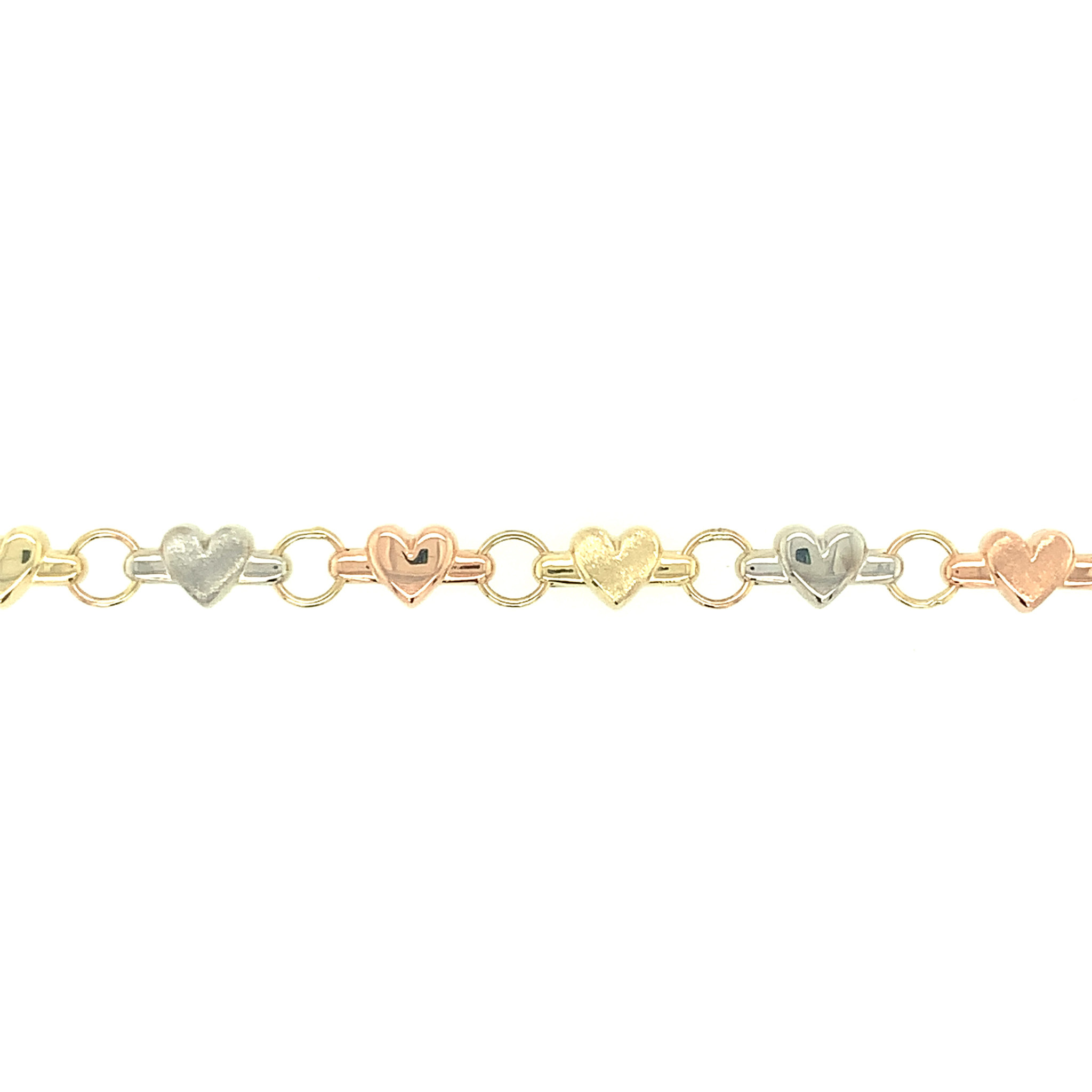 20850 14K TRICOLOR SATIN PUFFY HEART 6” BABY BRACELET