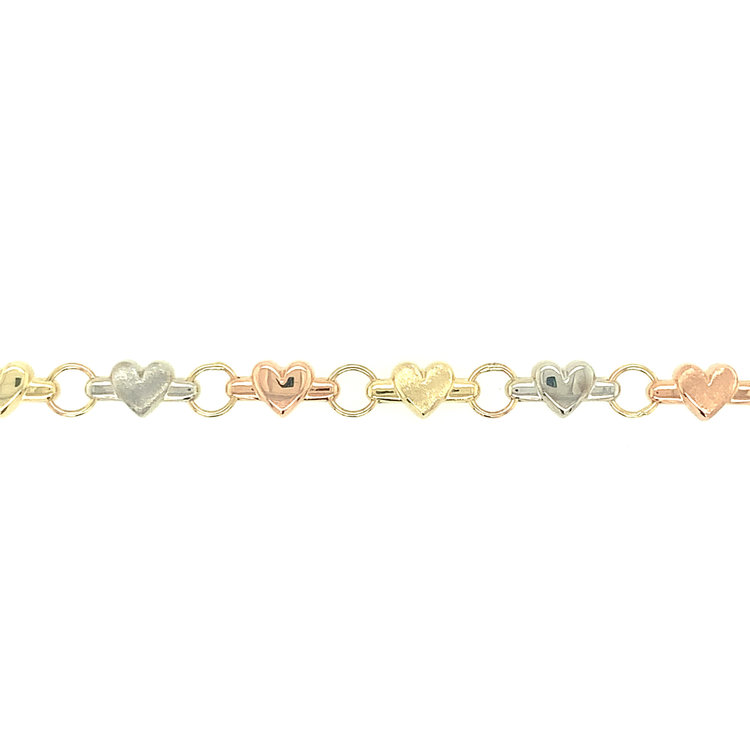 20850 14K TRICOLOR SATIN PUFFY HEART 6” BABY BRACELET