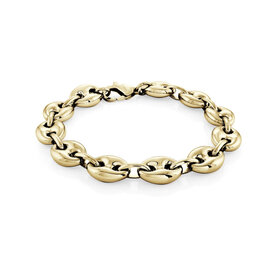 SMB440 ITALGEM STAINLESS STEEL GOLD IP HOLLOW GUCCI LINK MENS BRACELET