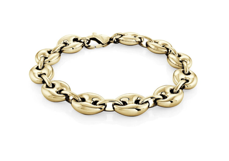 SMB440 ITALGEM STAINLESS STEEL GOLD IP HOLLOW GUCCI LINK MENS BRACELET