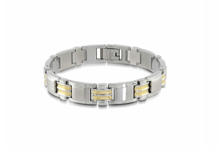 SMB71 ITALGEM STAINLESS STEEL BRUSHED 2 TONE POLISHED LINK MENS BRACELET