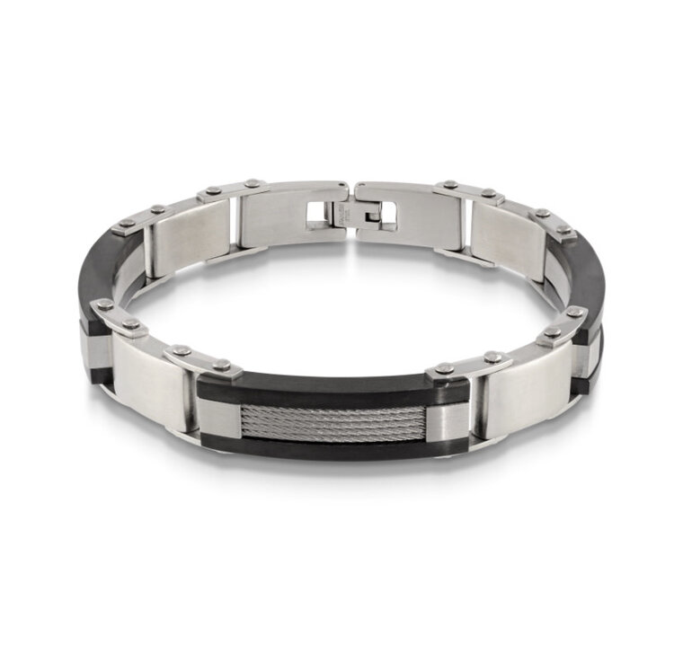 SMB78 ITALGEM BLACK IP STAINLESS STEEL CABLE MENS BRACELET