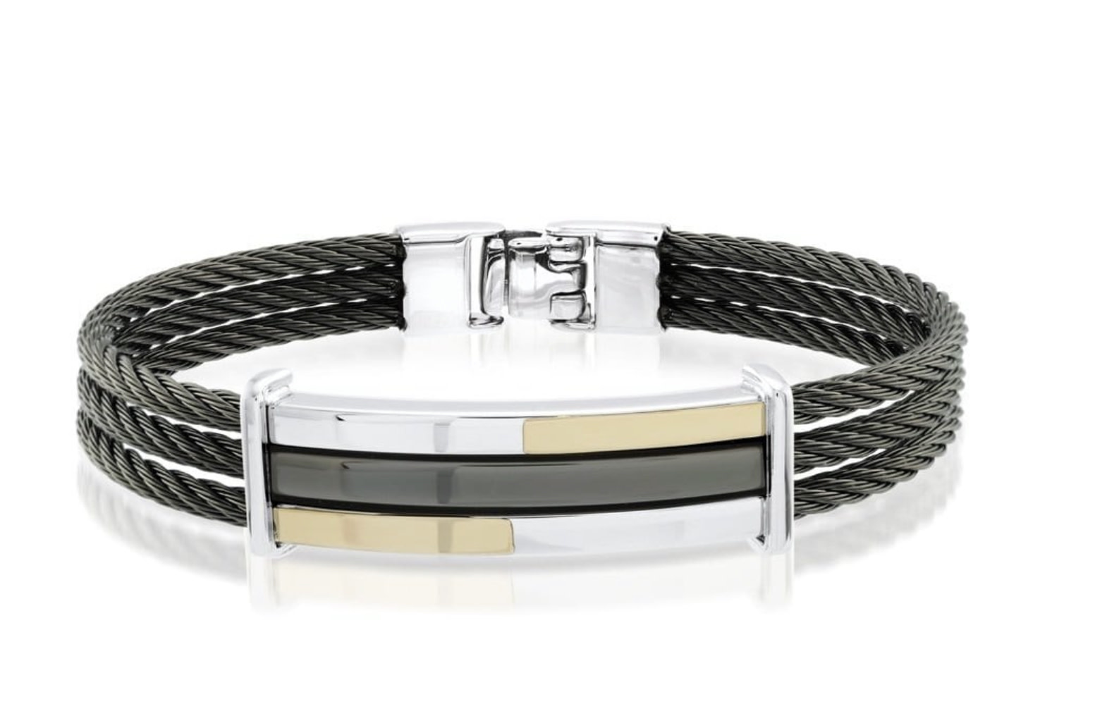 SMBG39 ITALGEM BLACK IP STEEL 18K GOLD PLATED 3 ROW CABLE BANGLE SMBG39 ITALGEM BLACK IP STEEL 18K GOLD PLATED 3 ROW CABLE BANGLE