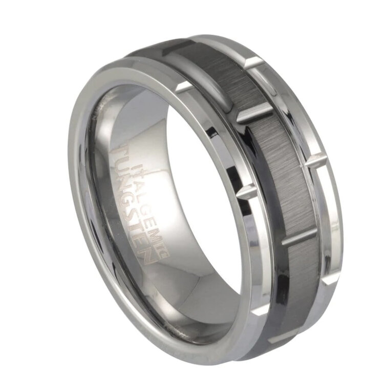 TC29 BLACK CERAMIC TUNGSTEN CARBIDE RECTANGULAR CUT 8MM BAND SIZE 10